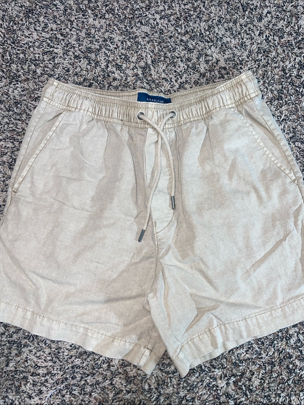 American Eagle Outfitters Men's Khaki Drawstring Linen-Blend Shorts XS NWOT